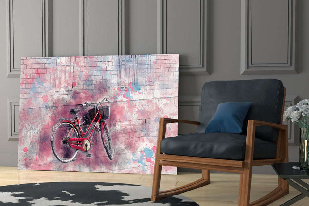 Illustration Bicycle glass print enhancing a hallway with vintage drama