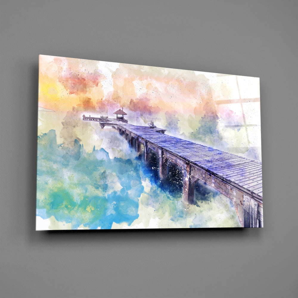 Pastel pier panel bringing watercolor mood to a contemporary living space