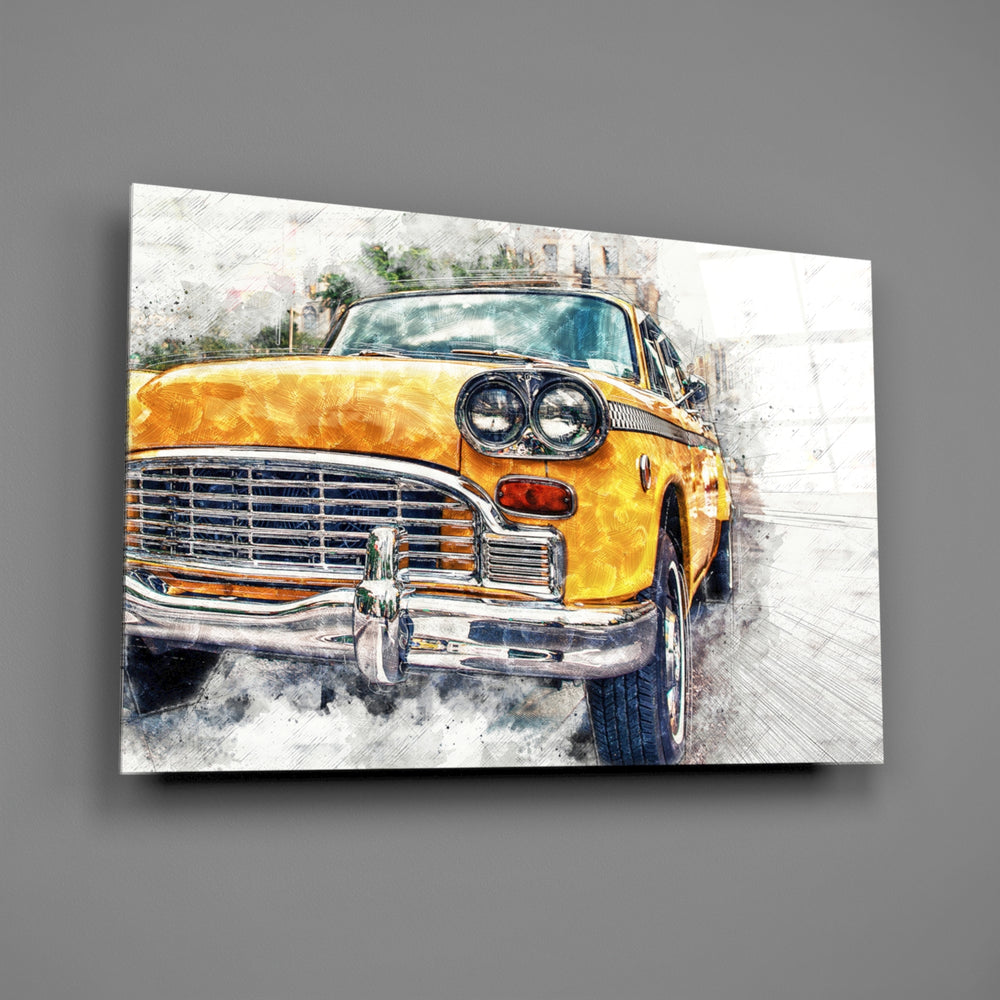 Vintage yellow cab panel bringing retro warmth to a contemporary living space