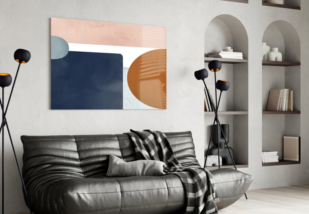 Copenhagen glass wall art styled above a desk in an explorer-presence study