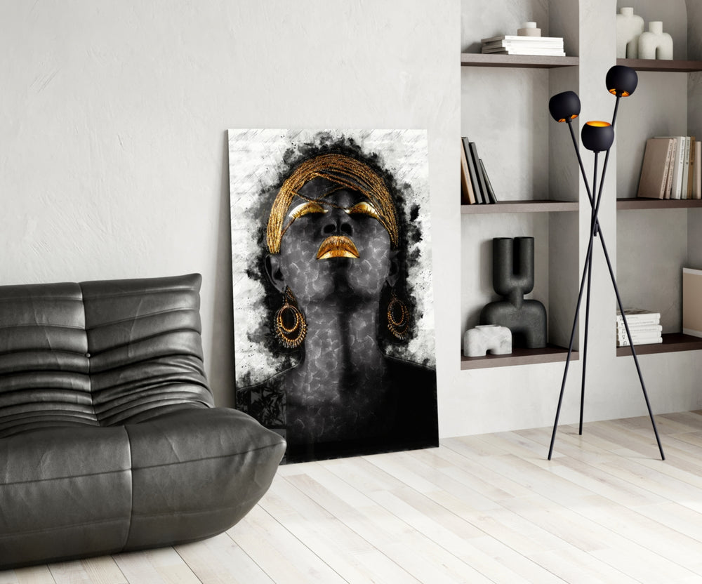 African Woman Portrait panel adding couture mood to a dressing area
