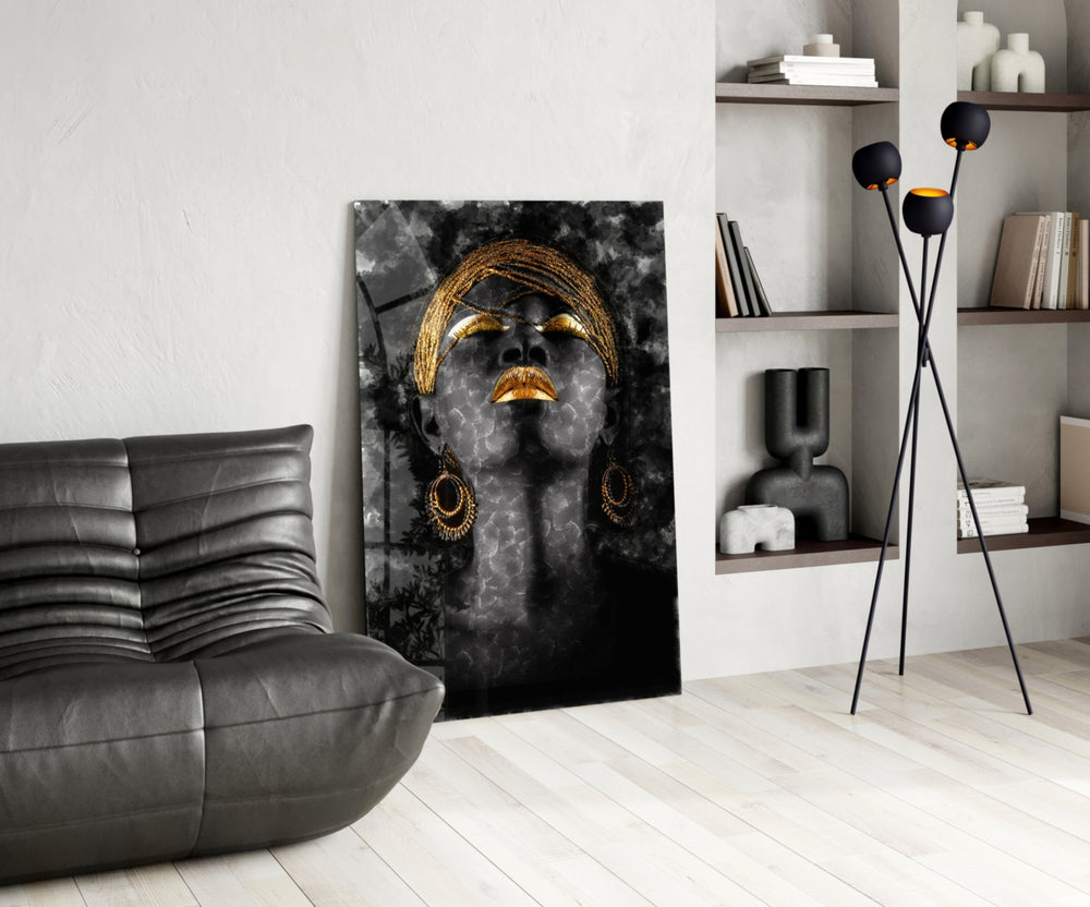 African Woman Portrait panel adding couture mystery to a dressing area