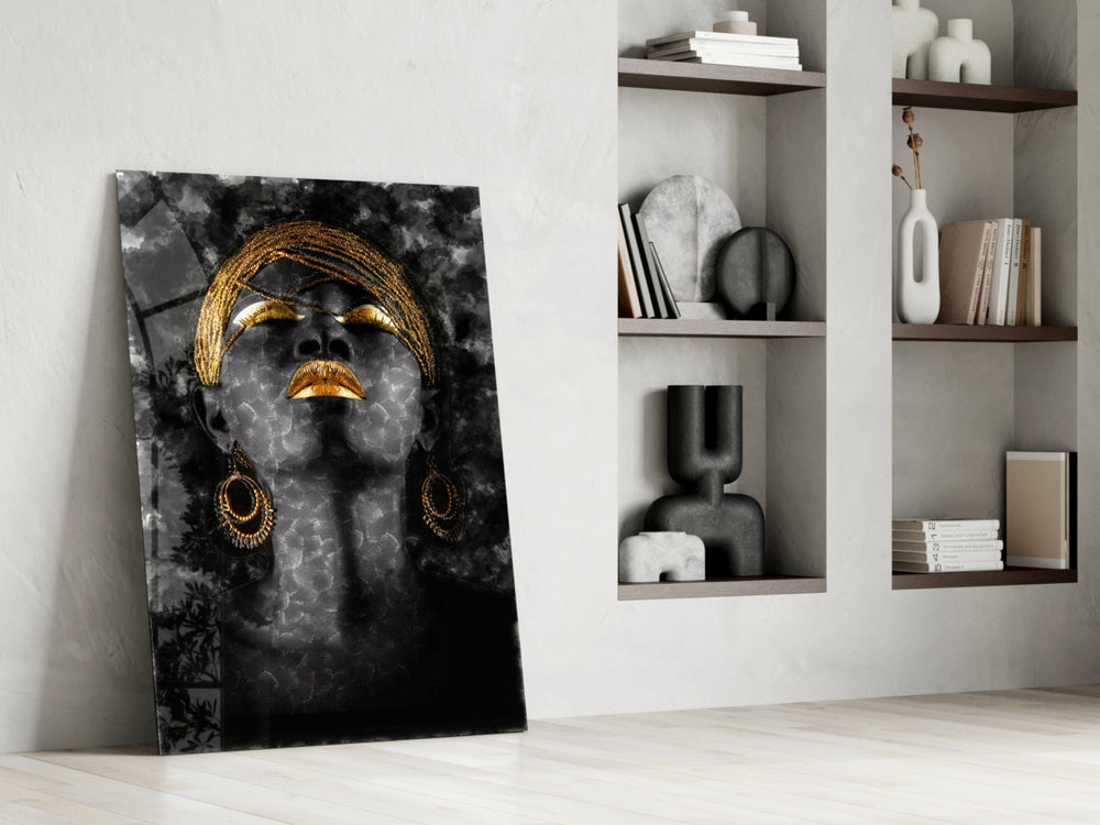African Woman Portrait glass print enhancing a lounge with editorial mood