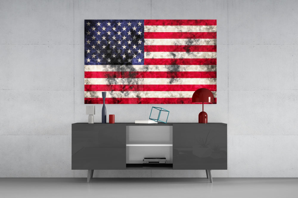 Flag of the United States panel catching low light to reveal its grunge texture