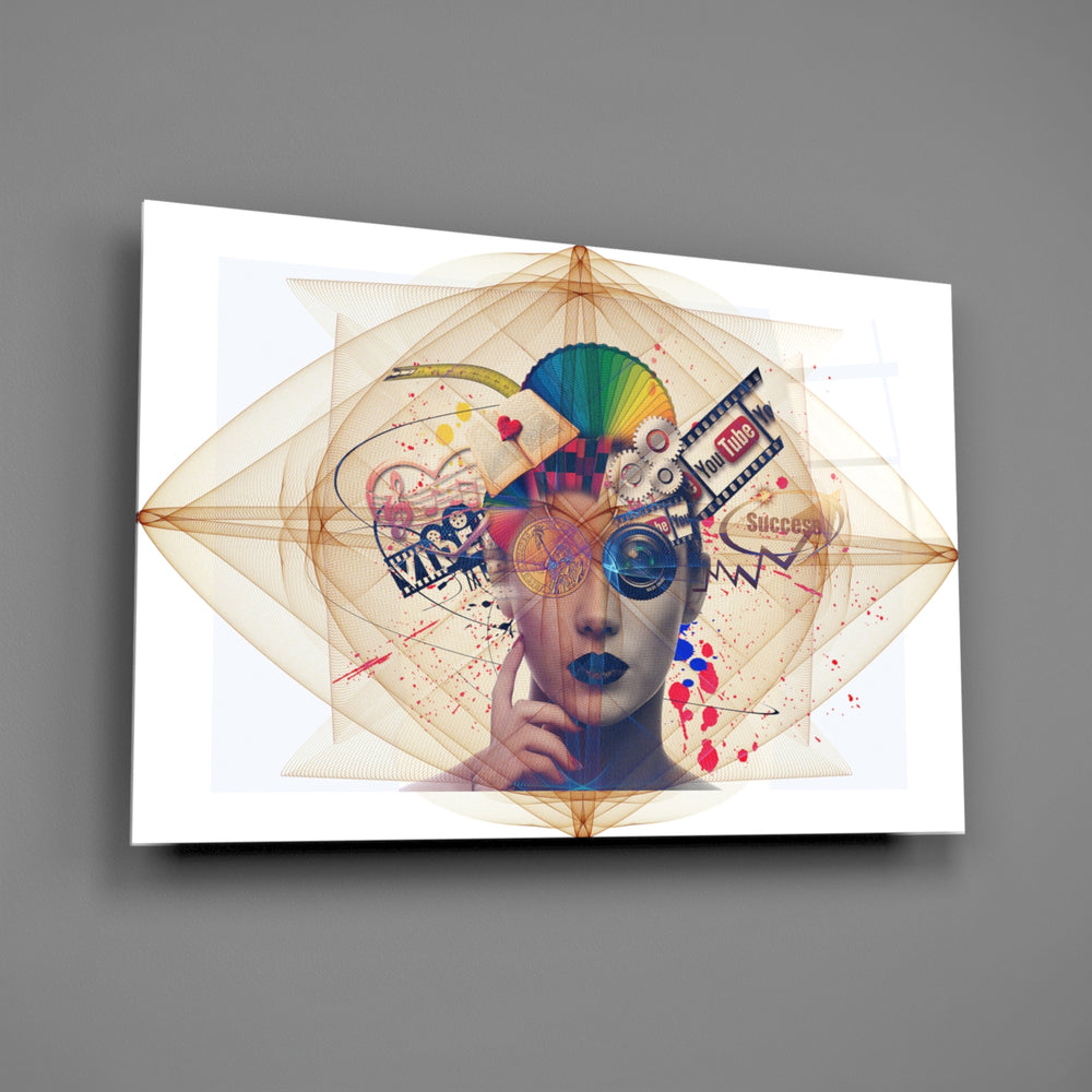 Digital collage panel bringing imaginative pulse to a contemporary living space