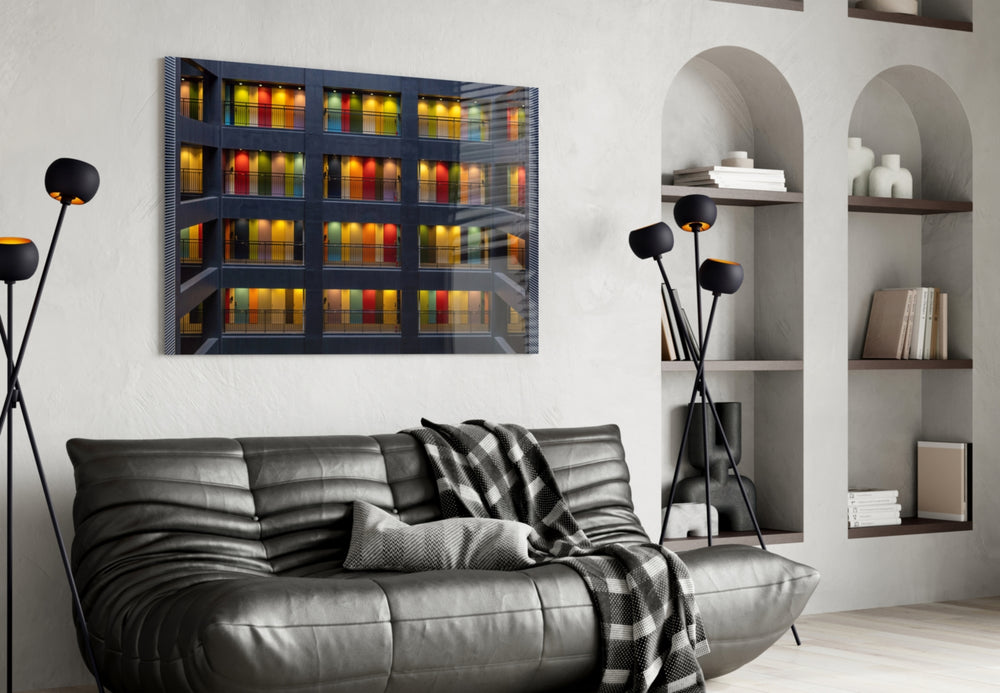 Colored Doors glass wall art styled in a creative studio
