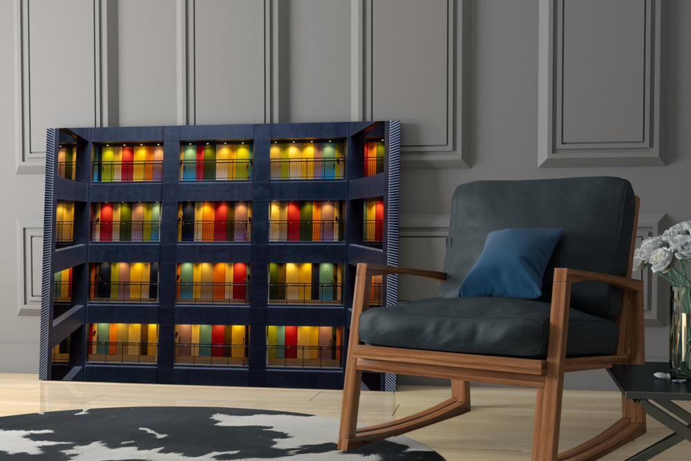 Colored Doors glass print enhancing a hallway with statement focal point