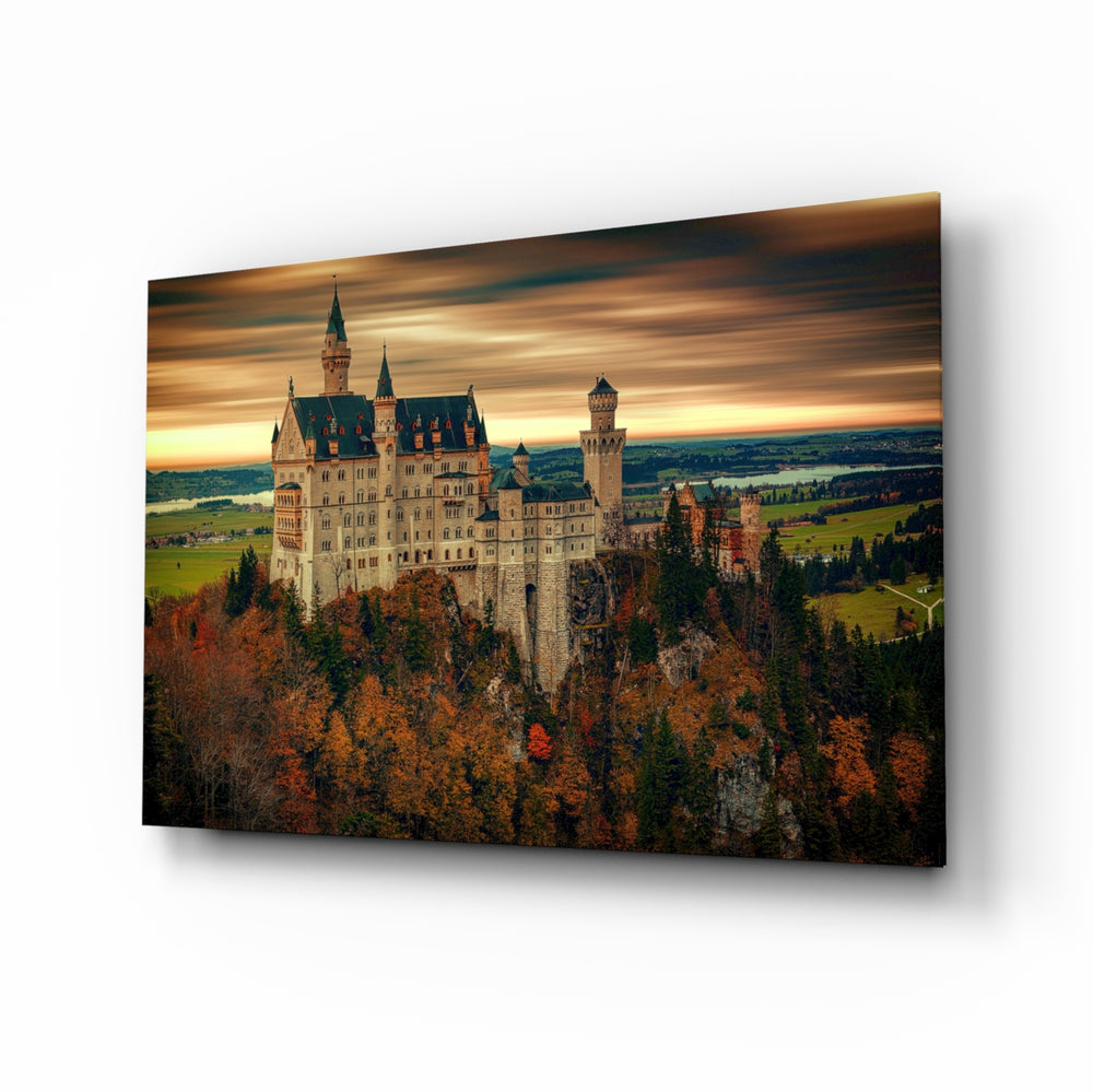 Castle glass wall art displayed above a console in a designer interior