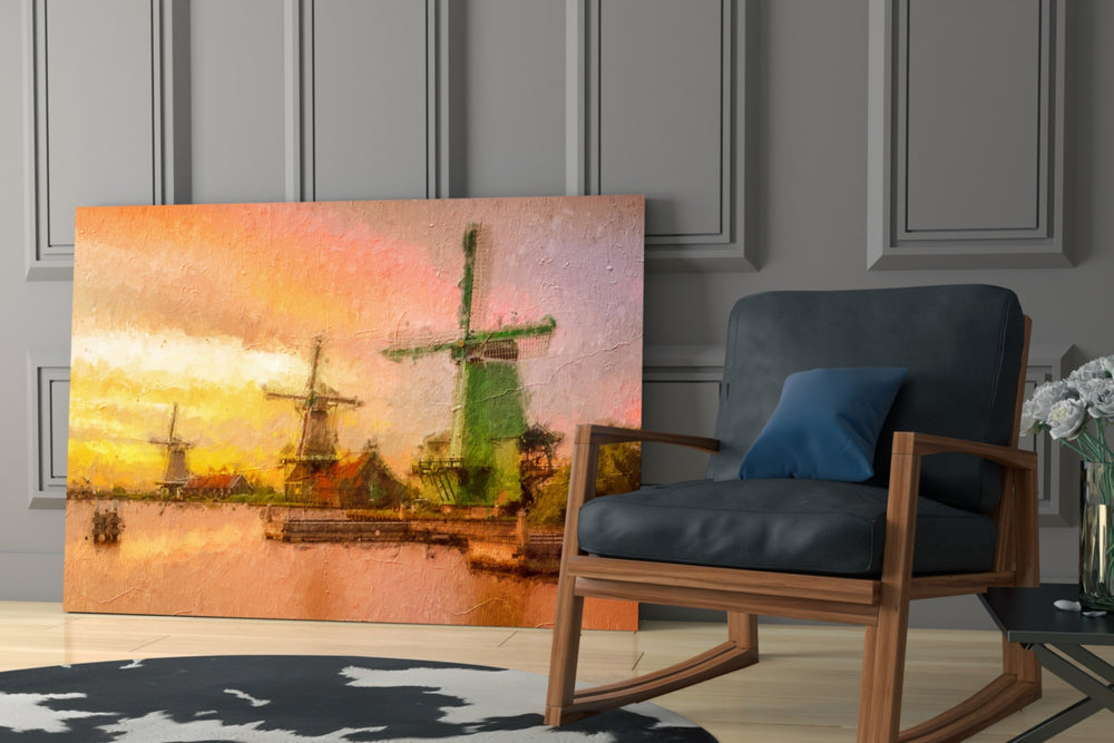 Windmills glass print enhancing a hallway with painterly poetry