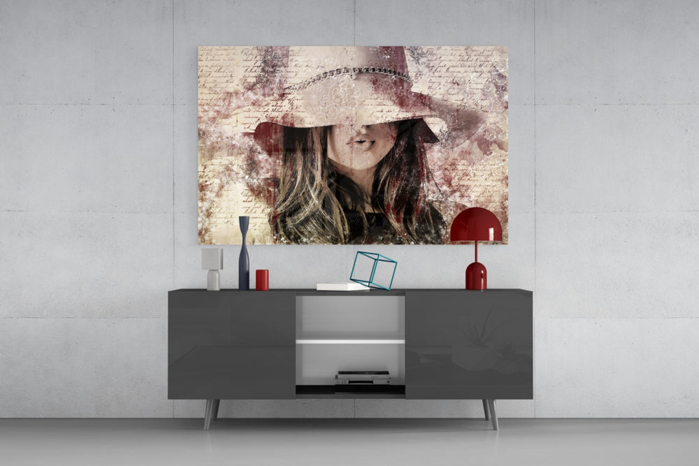 Girl in Retro Hat panel catching soft light to reveal its sepia collage