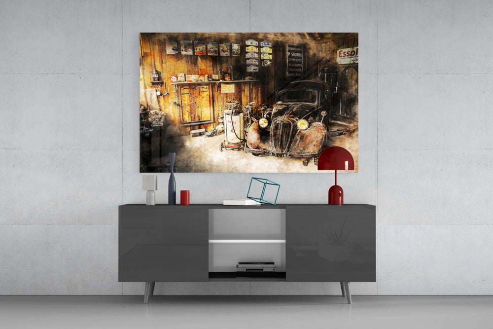 Retro Old Garage panel catching warm light to reveal its painterly nostalgia