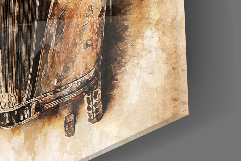 Retro Old Garage artwork anchoring a heritage-themed wall in warm palette