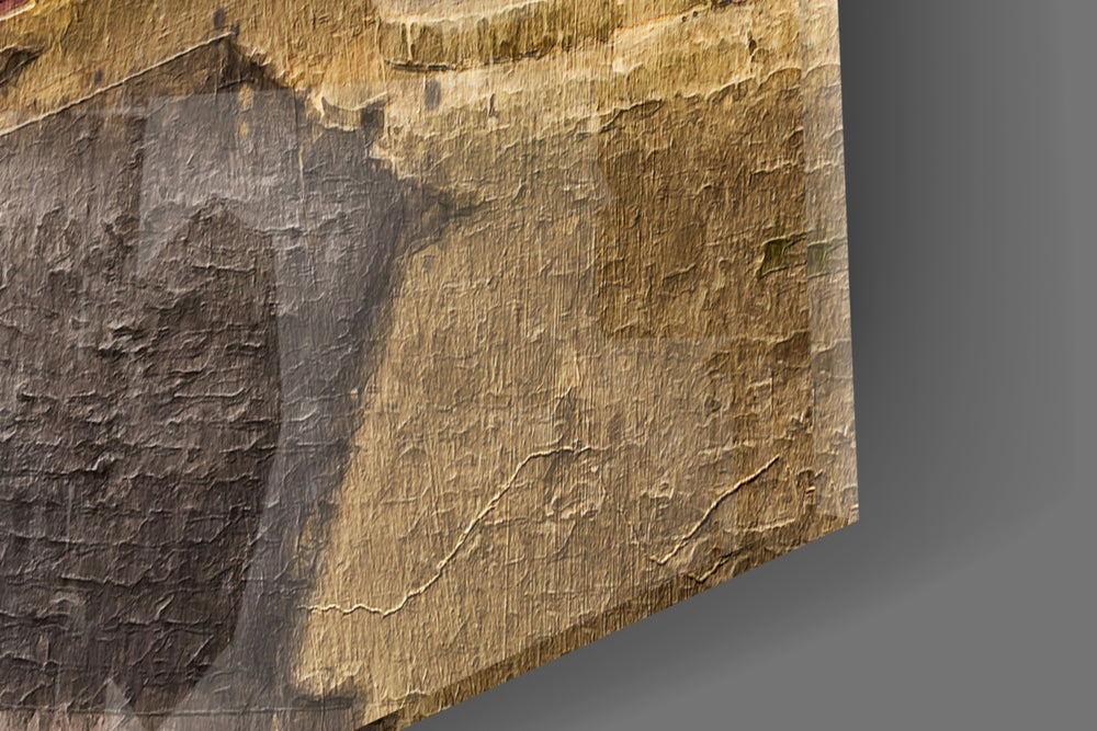 Medieval Square artwork anchoring an entryway with warm palette