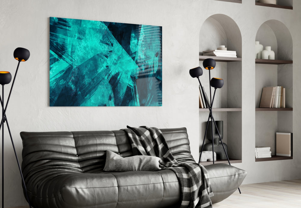 Green Abstract Pattern glass wall art styled in a creative studio