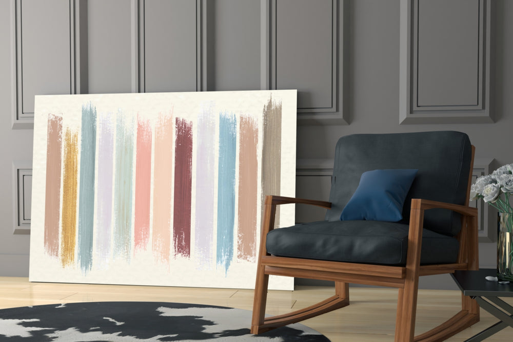 Colored Lines glass print enhancing a hallway with poetic poetry