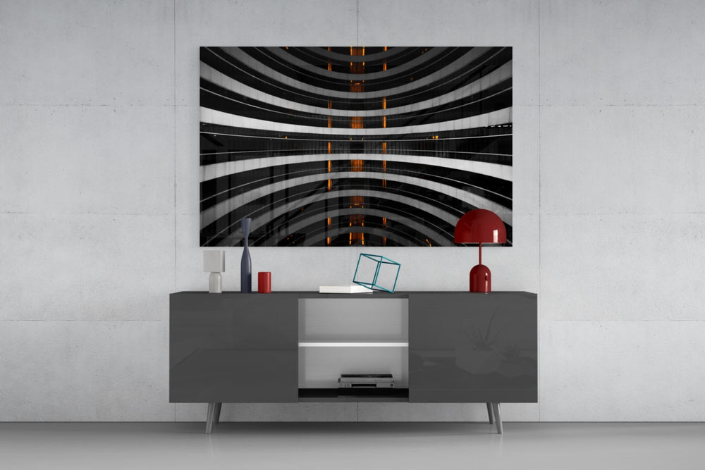 Interesting Architectural panel catching low light to reveal its geometric rhythm