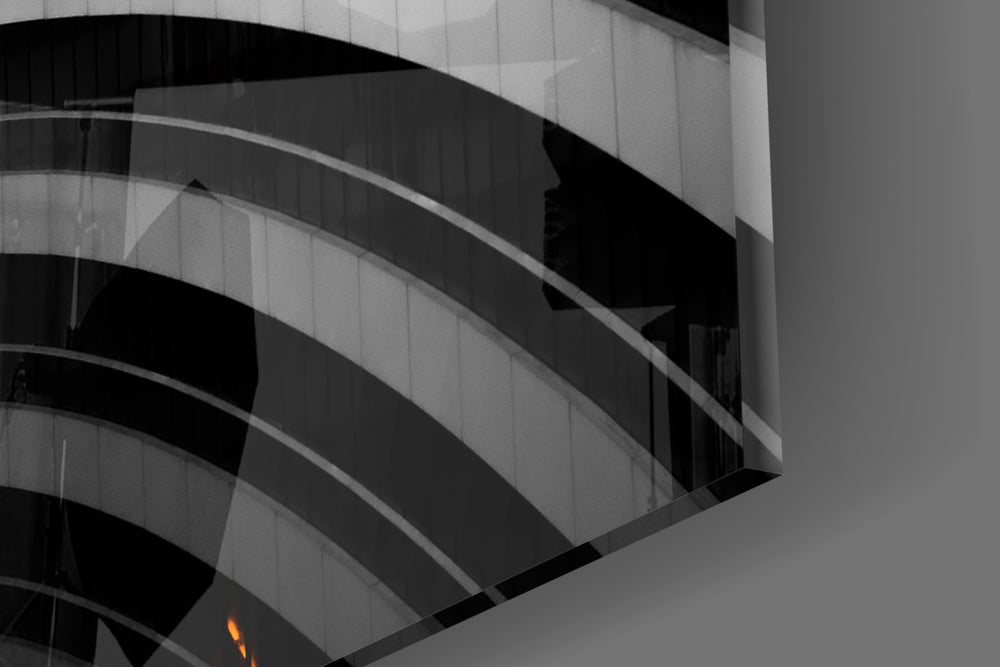 Interesting Architectural artwork anchoring a modernist-themed wall in moody palette