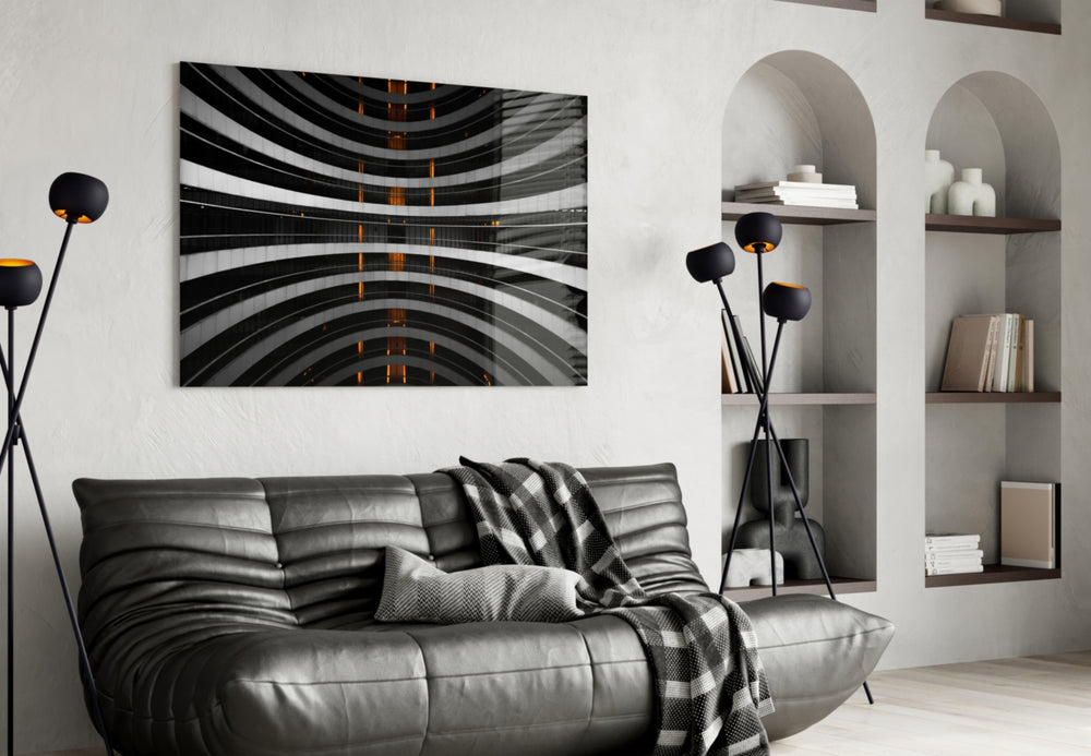 Interesting Architectural glass wall art styled in an executive office