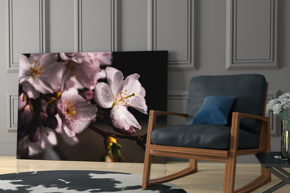 Macro Flower glass print enhancing a hallway with quiet drama