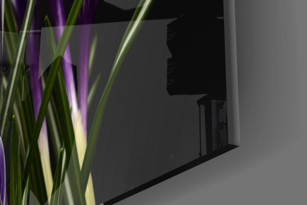 Purple Flowers artwork anchoring a gallery-inspired wall in jewel-tone palette