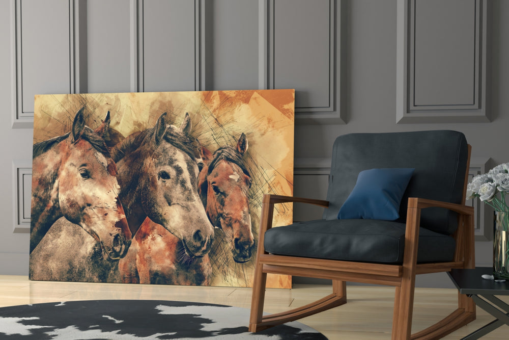Horses glass print enhancing a hallway with equestrian spark