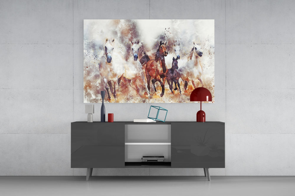 Running Horses panel catching daylight to reveal its painterly motion