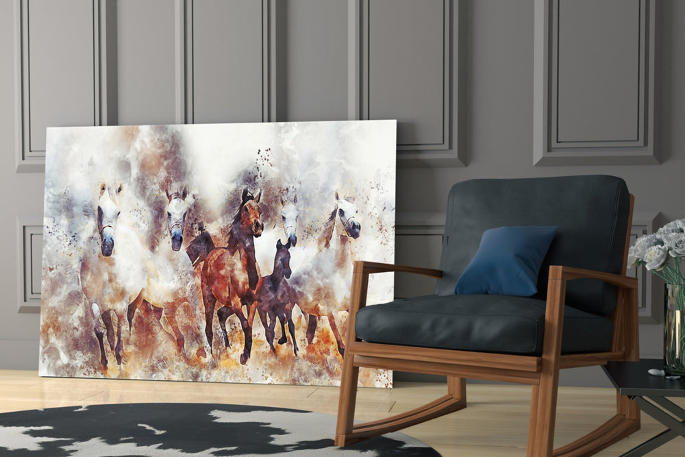 Running Horses glass print enhancing a hallway with adventurous pulse