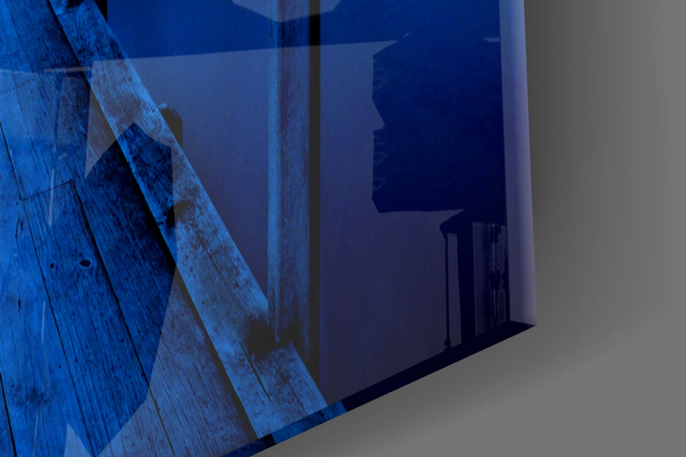 Dock artwork anchoring an alpine-themed wall in moody palette