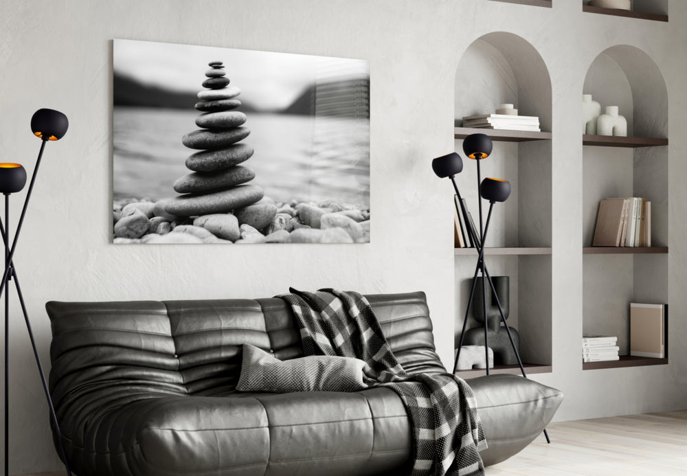 Pebbles glass wall art styled in a meditation space