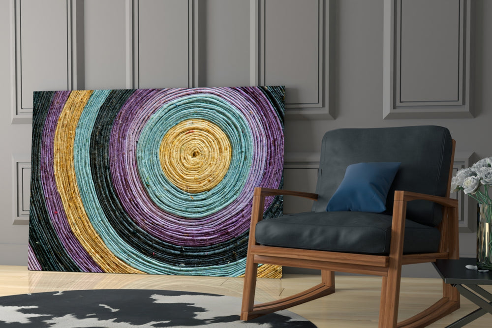 Colored Spiral glass print enhancing a hallway with statement texture