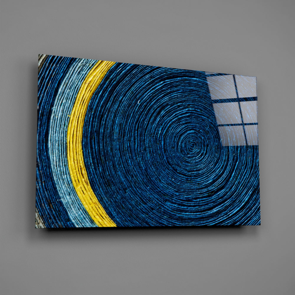 Cobalt paper-coil panel bringing crafted depth to a contemporary living space