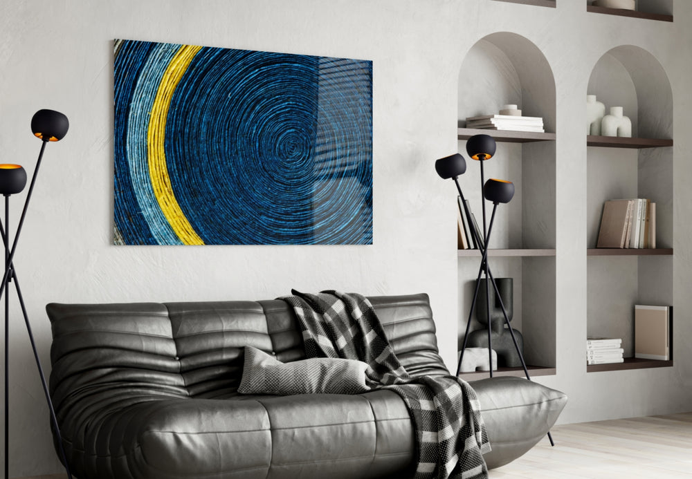 Colored Spiral glass wall art styled in a creative studio