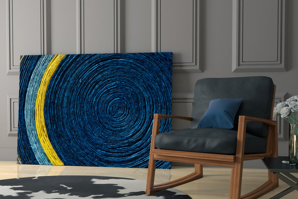 Colored Spiral glass print enhancing a hallway with statement texture