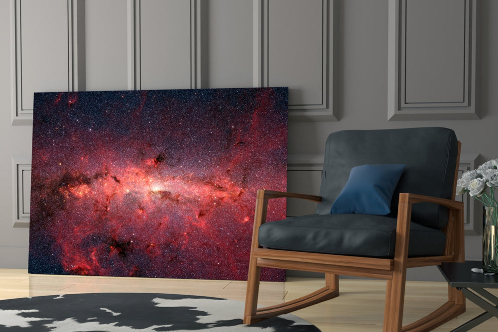 Red Nebula glass print enhancing a hallway with celestial pulse