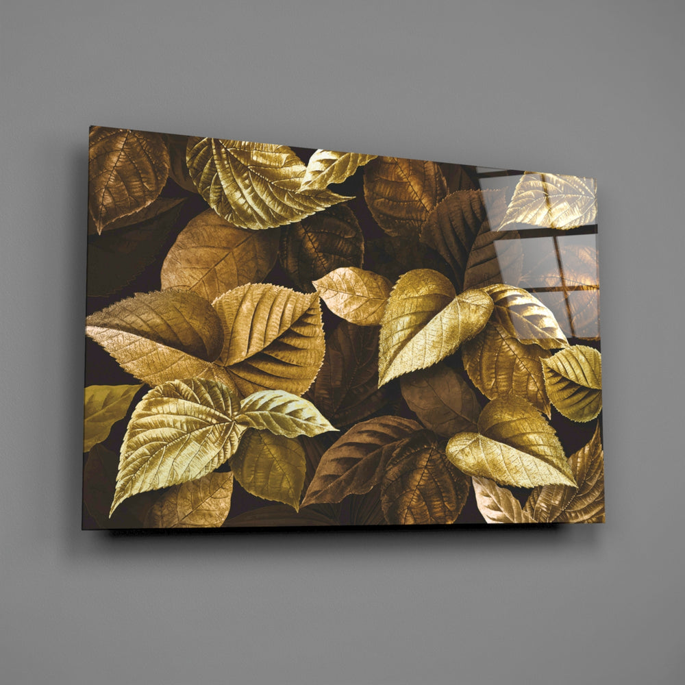 Bronze-gold leaf panel bringing autumn warmth to a contemporary living space