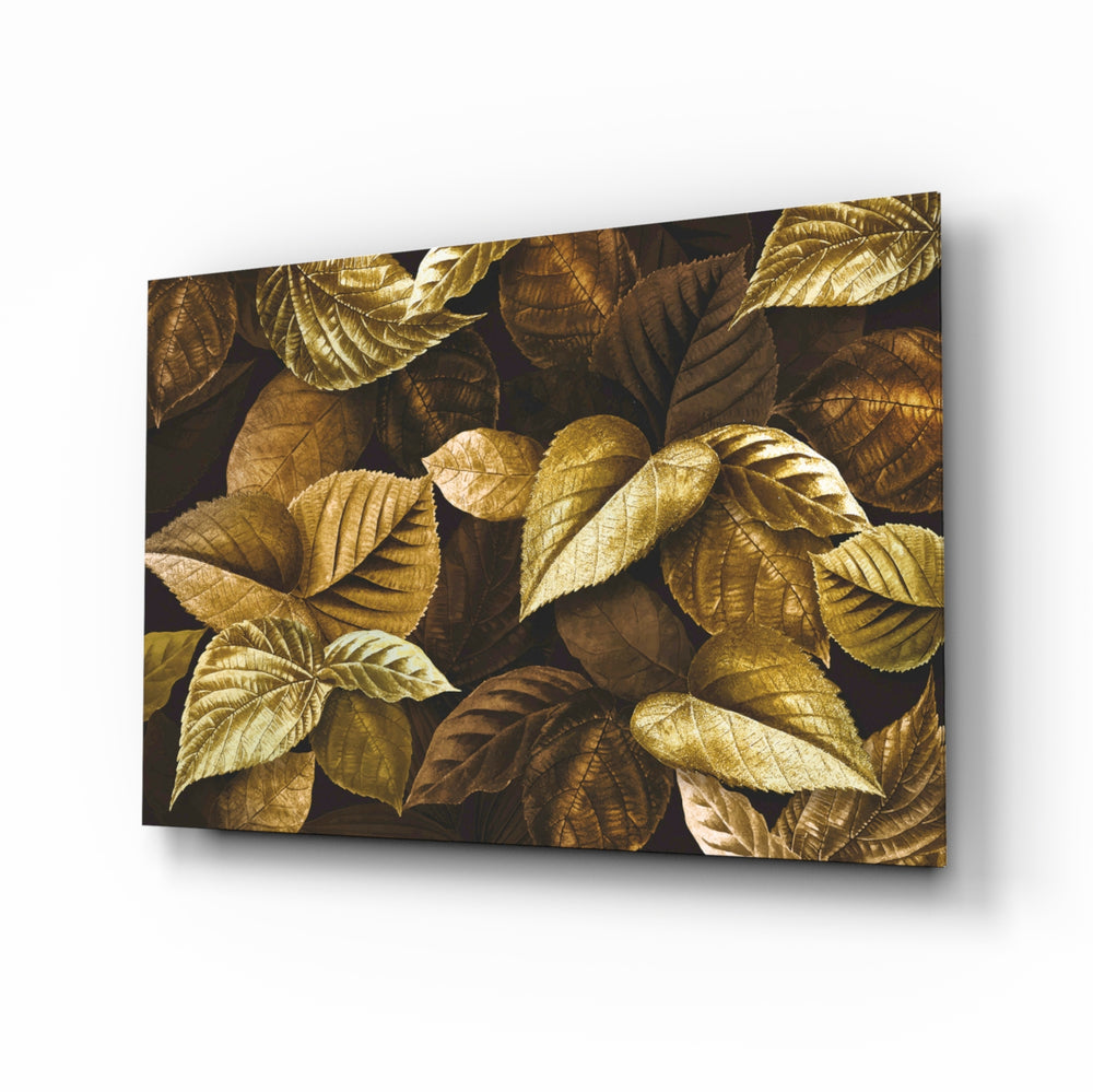 Yellow Leaf glass wall art displayed above a console in a designer interior