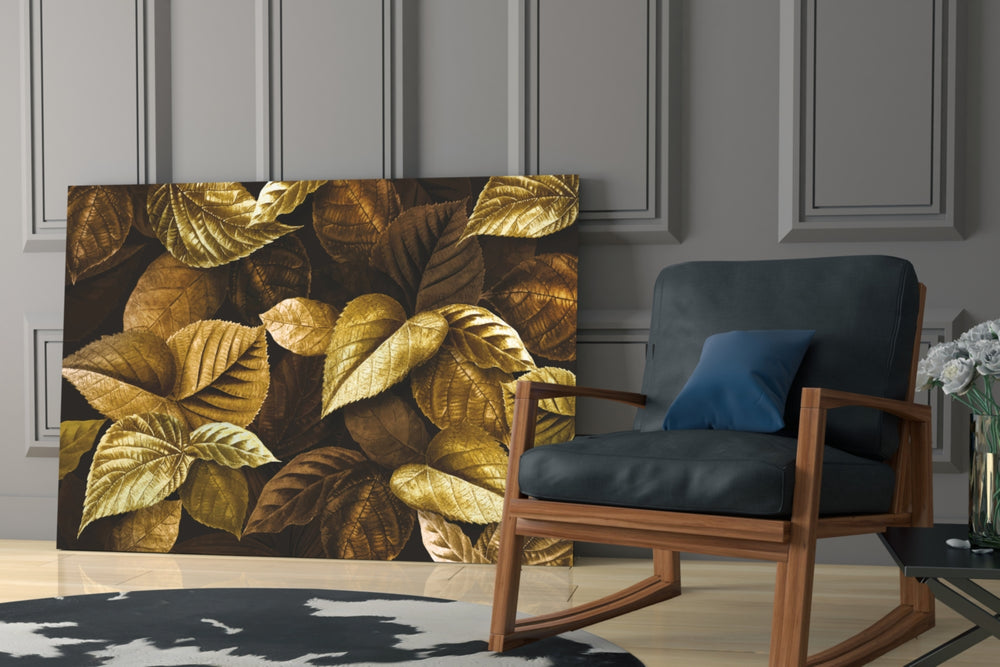 Yellow Leaf glass print enhancing a hallway with statement focal point