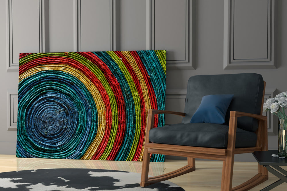 Colored Spiral glass print enhancing a hallway with statement texture