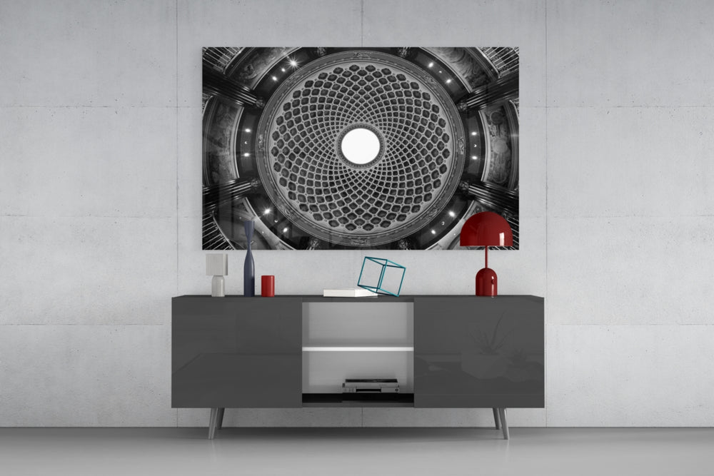 Dome panel catching soft light to reveal its luminous oculus