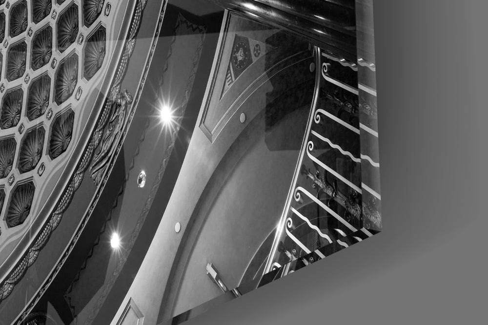 Dome artwork anchoring an entryway with heritage palette