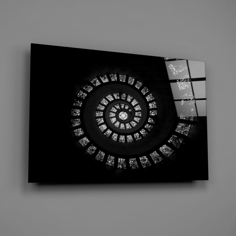 Stained-glass spiral panel bringing cathedral drama to a contemporary living space