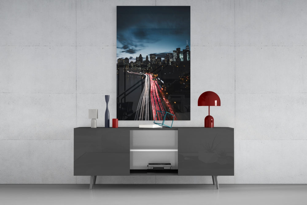 City Landscape panel catching low light to reveal its light-trail flow