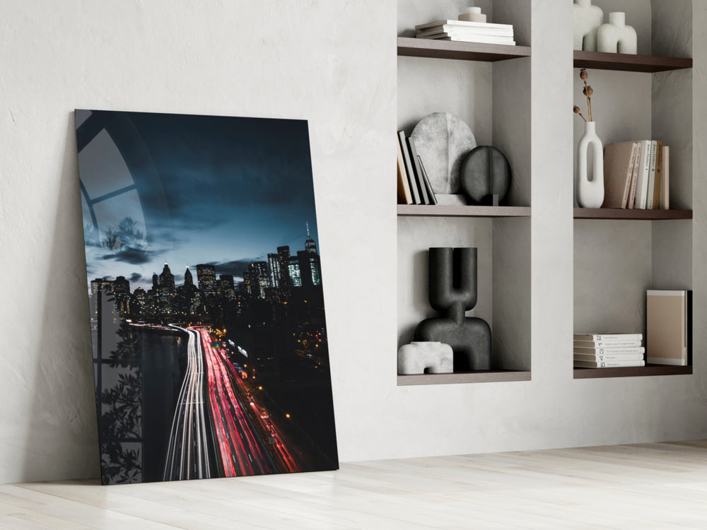 City Landscape glass print enhancing a home office with city pulse