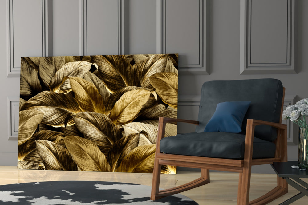 Yellow Leaf glass print enhancing a hallway with statement focal point