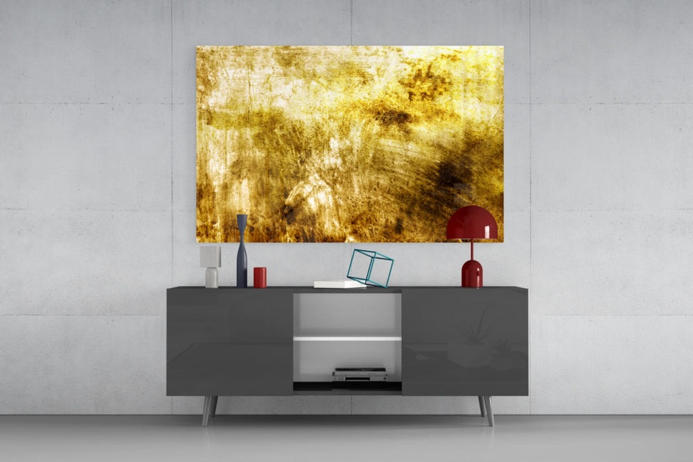 Yellow Abstract Pattern panel catching warm light to reveal its metallic shimmer