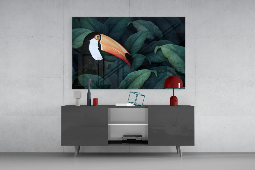Toucan Parrot panel catching low light to reveal its painted foliage