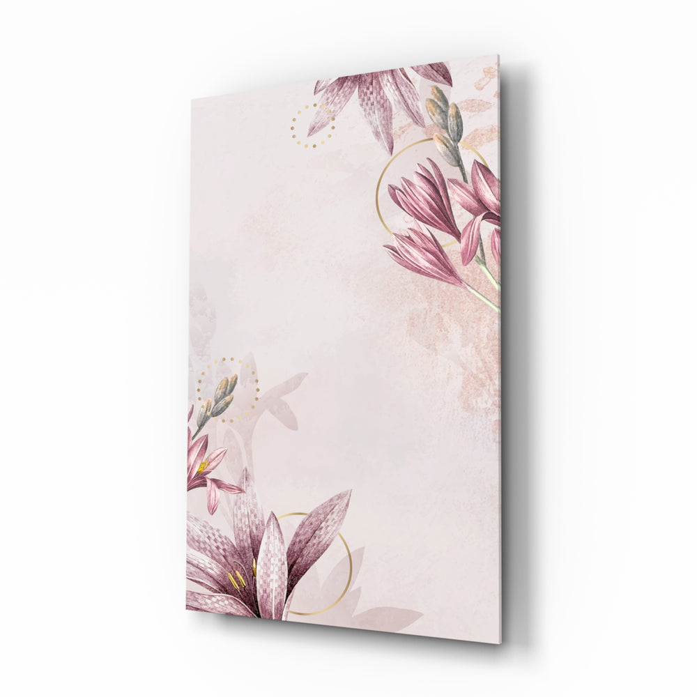 Pink Flower Pattern glass wall art displayed above a console in a designer interior