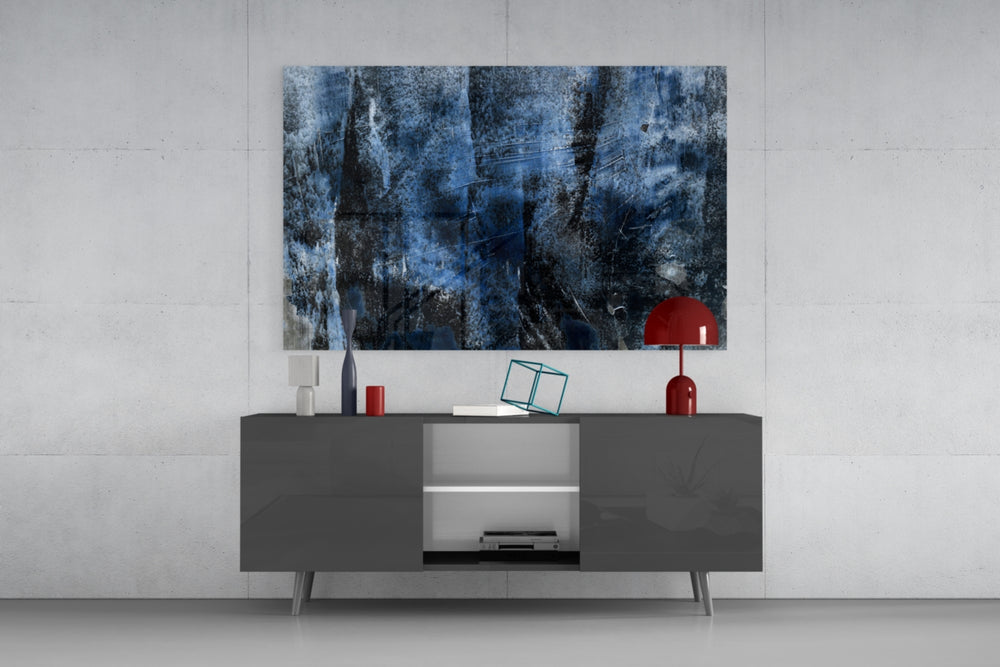 Blue Abstract Pattern panel catching low light to reveal its painterly grit