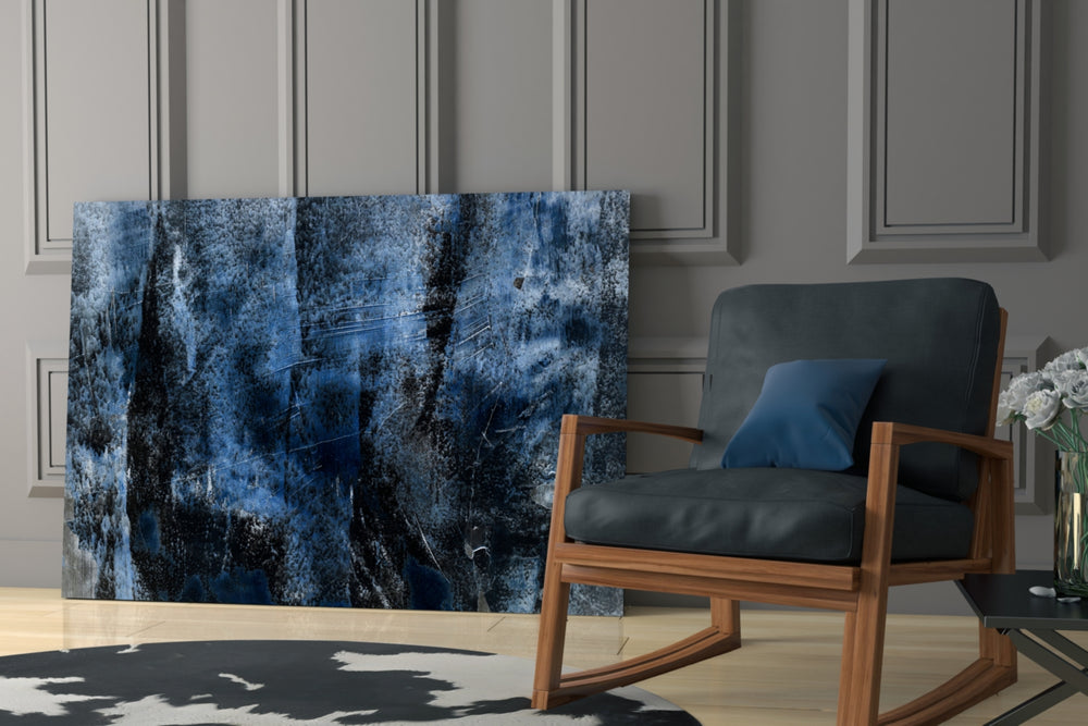 Blue Abstract Pattern glass print enhancing a hallway with statement texture