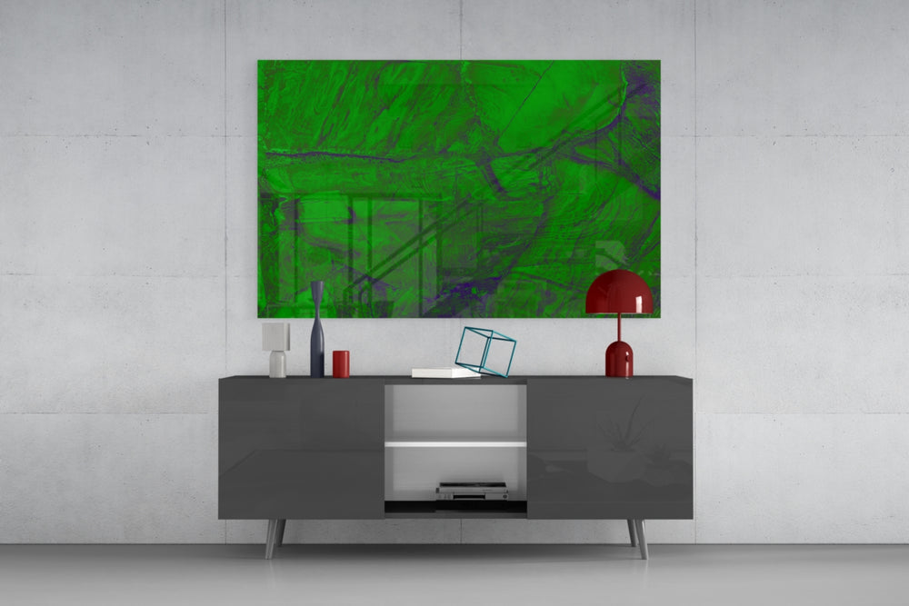Green Abstract Pattern panel catching daylight to reveal its painterly veins